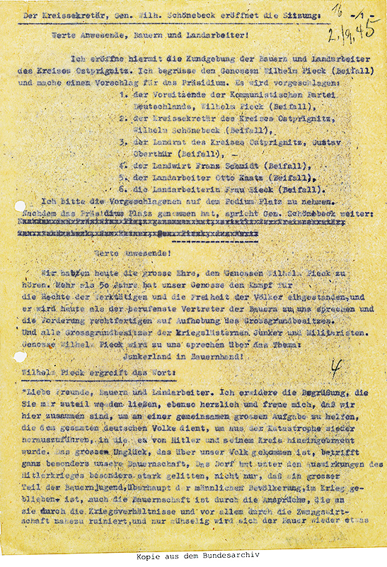 Stiftung Archiv der Parteien und Massenorganisationen im Bundesarchiv BArch (SAPMO), NY 4036/684 (Nachlass Wilhelm Pieck), Bl. 16r.