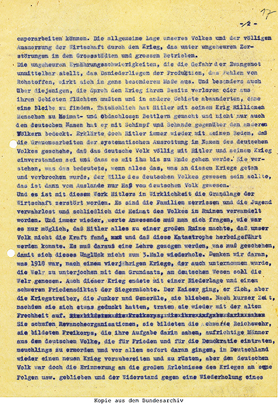 Stiftung Archiv der Parteien und Massenorganisationen im Bundesarchiv BArch (SAPMO), NY 4036/684 (Nachlass Wilhelm Pieck), Bl. 17r.